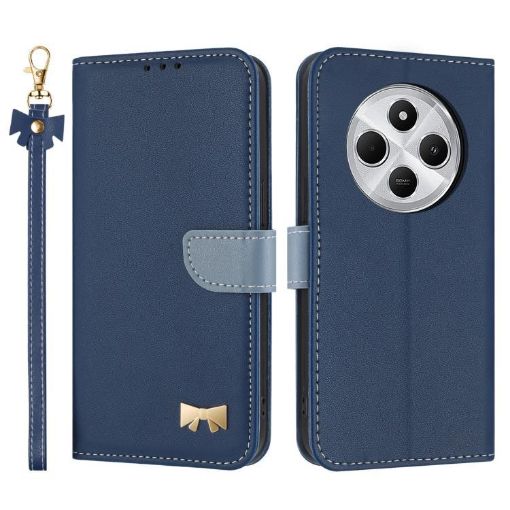 Redmi 14C/Poco C75 Dark Blue Leather Phone Case with Hand Strap - 1
