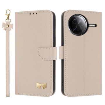 Redmi K80 Pro/Poco F7 Pro Apricot Leather Case with Hand Strap - 1