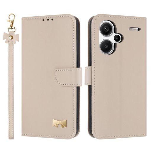 Redmi Note 13 Pro+ Metal Bow Leather Case with Hand Strap - Apricot - 1