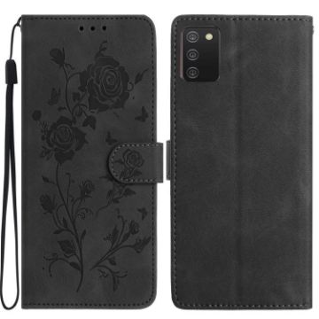Samsung Galaxy A02S Leather Case, Rose Flower Embossing, Black, 164mm US - 1