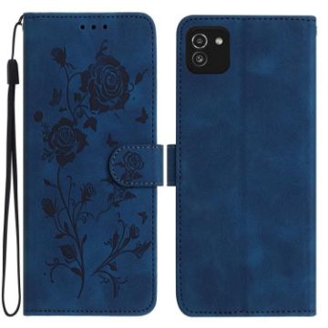 Samsung Galaxy A03 Dark Blue Rose Embossed Leather Phone Case - 1
