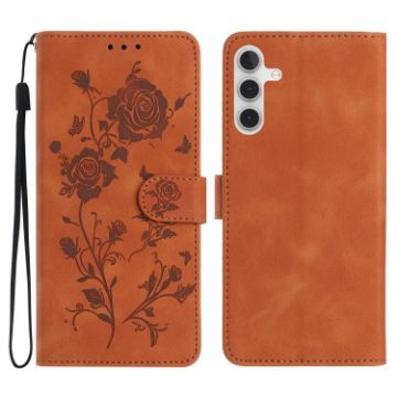 Samsung Galaxy A05S Brown Leather Case with Rose Flower Embossing - 1