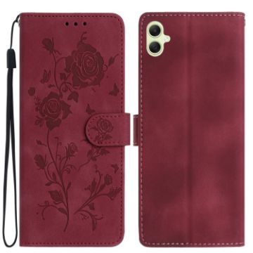 Samsung Galaxy A06 Red Rose Flower Embossed Leather Phone Case - 1