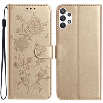 Samsung Galaxy A13 4G Gold Rose Embossed Leather Phone Case - 1