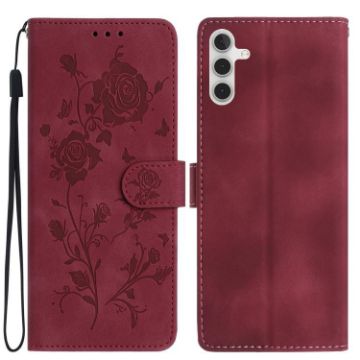 Samsung Galaxy A13 5G Red Rose Flower Embossed Leather Phone Case - 1