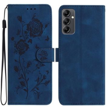 Samsung Galaxy A14 Dark Blue Rose Embossed Leather Phone Case - 1