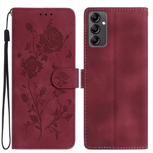 Samsung Galaxy A14 Red Rose Embossed Leather Phone Case - 1