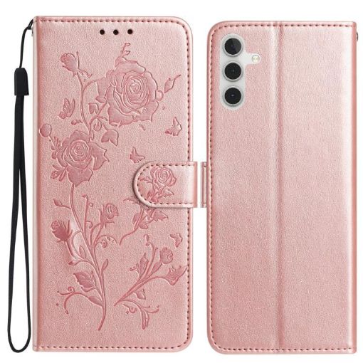 Samsung Galaxy A15 Rose Flower Embossed Leather Case - Rose Gold - 1