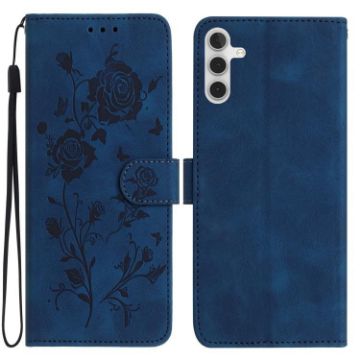 Samsung Galaxy A17 Dark Blue Rose Embossed Leather Phone Case - 1