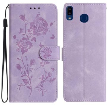 Samsung Galaxy A20/A30 Rose Embossed Leather Case Light Purple - 1