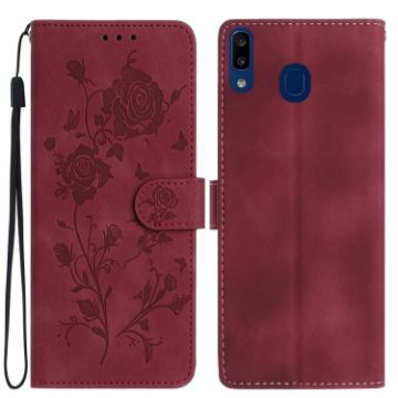 Samsung Galaxy A20e Red Rose Flower Embossed Leather Phone Case - 1