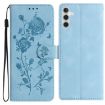 Samsung Galaxy A24 Sky Blue Rose Embossed Leather Phone Case - 1