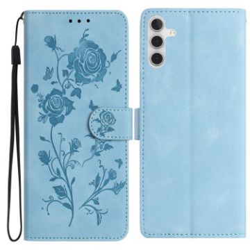 Samsung Galaxy A24 Sky Blue Rose Embossed Leather Phone Case - 1