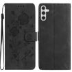 Samsung Galaxy A25 Black Leather Case with Rose Flower Embossing - 1