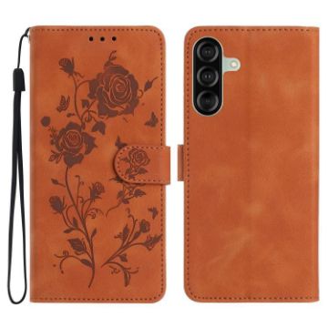 Samsung Galaxy A26 Brown Leather Case with Rose Flower Embossing - 1