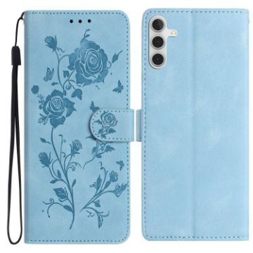 Samsung Galaxy A35 Sky Blue Rose Embossed Leather Phone Case - 1