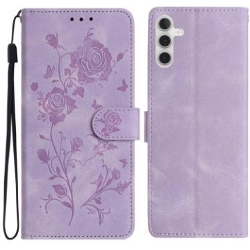 Samsung Galaxy A35 Light Purple Rose Embossed Leather Phone Case - 1
