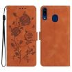 Samsung Galaxy A40 Brown Leather Case with Rose Flower Embossing Pattern - 1