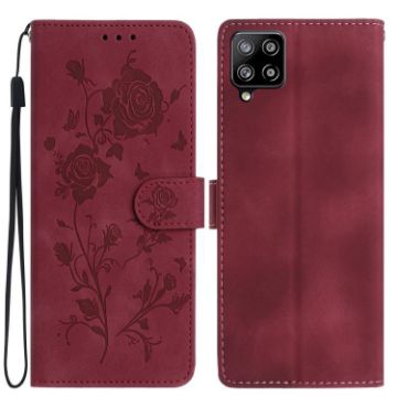 Samsung Galaxy A42 Red Rose Flower Embossed Leather Phone Case - 1
