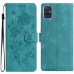 Samsung Galaxy A51 Green Leather Case with Rose Flower Embossing - 1