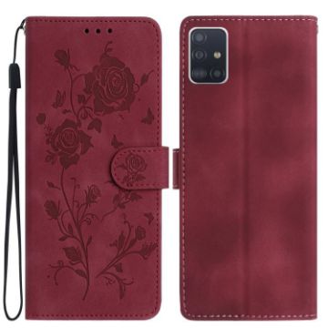 Samsung Galaxy A51 Red Rose Flower Embossed Leather Phone Case - 1