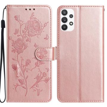 Samsung Galaxy A52 Rose Flower Embossed Leather Case Rose Gold - 1