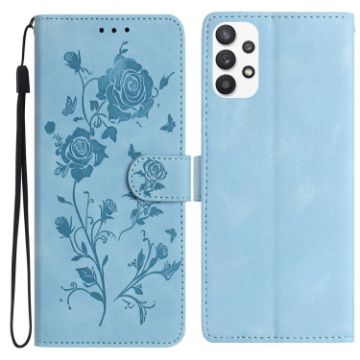 Samsung Galaxy A52 Sky Blue Rose Embossed Leather Phone Case - 1