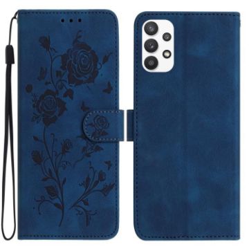 Samsung Galaxy A53 Dark Blue Rose Embossed Leather Phone Case - 1