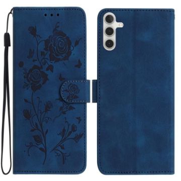 Samsung Galaxy A54 Dark Blue Rose Embossed Leather Phone Case - 1