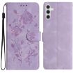 Samsung Galaxy A54 Light Purple Rose Embossed Leather Phone Case - 1