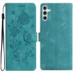 Samsung Galaxy A56 Green Leather Case with Rose Flower Embossing - 1