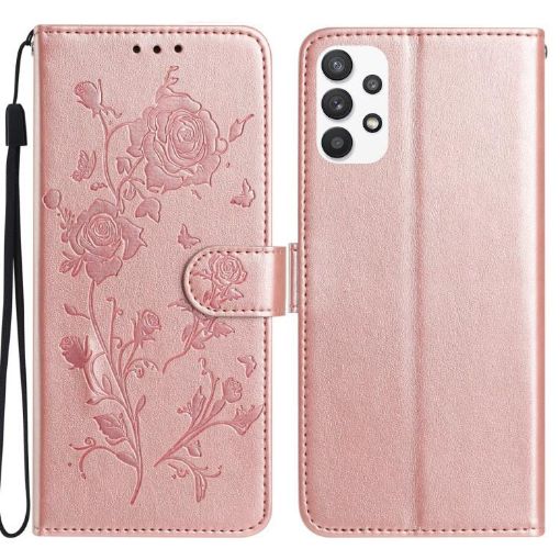 Samsung Galaxy A72 Rose Flower Embossed Leather Case - Rose Gold - 1