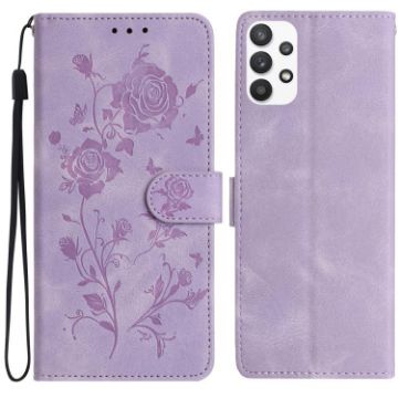 Samsung Galaxy A72 Light Purple Rose Embossed Leather Phone Case - 1