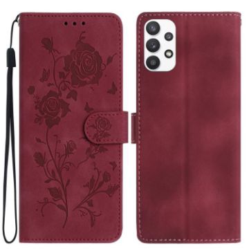 Samsung Galaxy A73 Red Rose Flower Embossed Leather Phone Case - 1