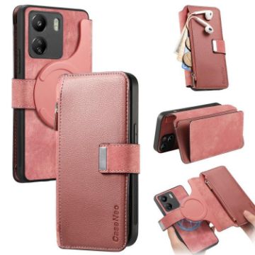 Redmi 13C 4G/Poco M6 Pink Leather MagSafe RFID Wallet Phone Case - 1