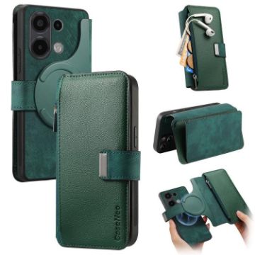 Redmi Note 13 4G Case - MagSafe RFID Zipper Wallet Leather (Green) - 1