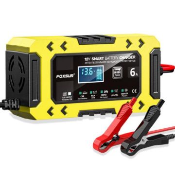 FOXSUR FBC1206F 12V 6A Car Motorcycle Battery Charger, UK Plug, Yellow - 1
