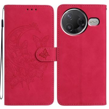 Xiaomi Poco F7 Pro Rose Red Moonlit Butterfly Leather Phone Case - 1