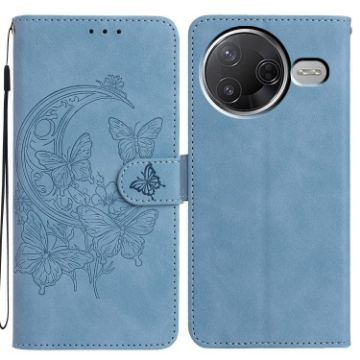 Xiaomi Poco F7 Pro Blue Leather Case - Moonlit Butterfly Dance Pattern - 1