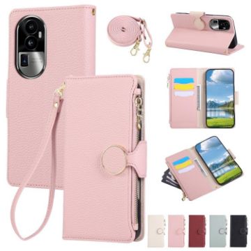 OPPO Reno10 Pro+ Pink Leather Wallet Phone Case with Crossbody Strap - 1