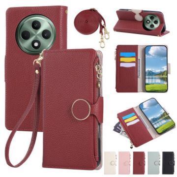 OPPO Reno12 F Red Leather Wallet Phone Case with Crossbody Strap - 1