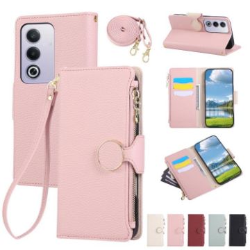 OPPO A3 Pro/A80 5G Pink Leather Wallet Phone Case with Crossbody Strap - 1