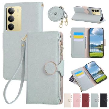 Realme C75/14X 5G Sky Blue Leather Wallet Phone Case with Strap - 1