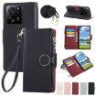 Xiaomi 13T/13T Pro Leather Wallet Phone Case with Crossbody Strap - Black - 1