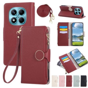 Redmi Note 14 Pro 4G Leather Wallet Case with Crossbody Strap - Red - 1