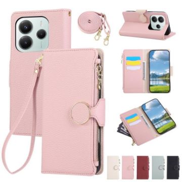 Redmi Note 14 5G Pink Leather Wallet Case with Crossbody Strap - 1