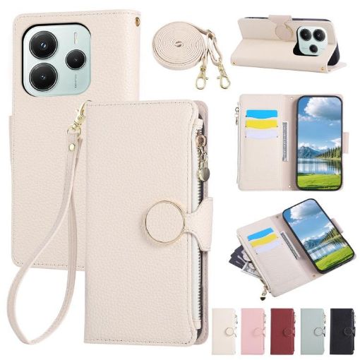 Redmi Note 14 5G Leather Wallet Case with Crossbody Strap - White - 1