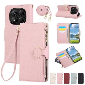 Redmi Note 14 Pro 5G Pink Leather Wallet Case with Crossbody Strap - 1