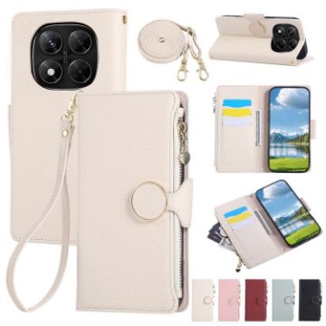 Redmi Note 14 Pro 5G Leather Wallet Case with Crossbody Strap - White - 1