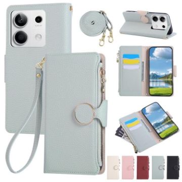 Redmi Note 13 4G Sky Blue Leather Wallet Case with Crossbody Strap - 1
